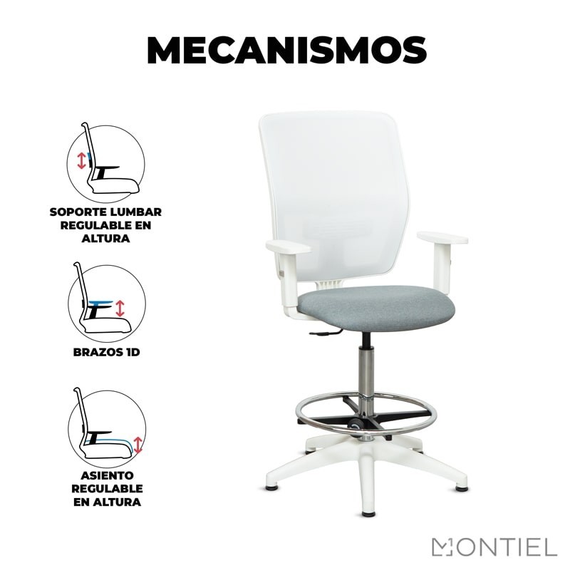▷ Taburete Respaldo Blanco para Oficina Alice - Montiel