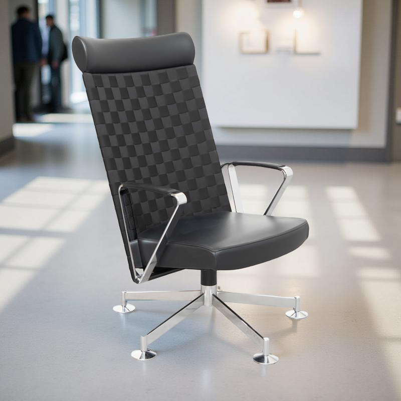 Silla Símil Piel Negra Giratoria con Reposacabezas - MM