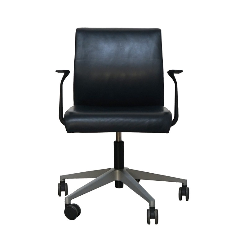 Silla Confidente Piel Negra con Ruedas de Steelcase - Montiel