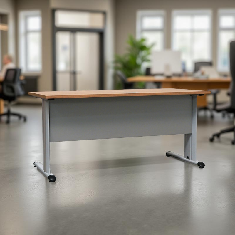 Mesa Nogal con Pasacables y Faldón Gris MM1694 - Montiel