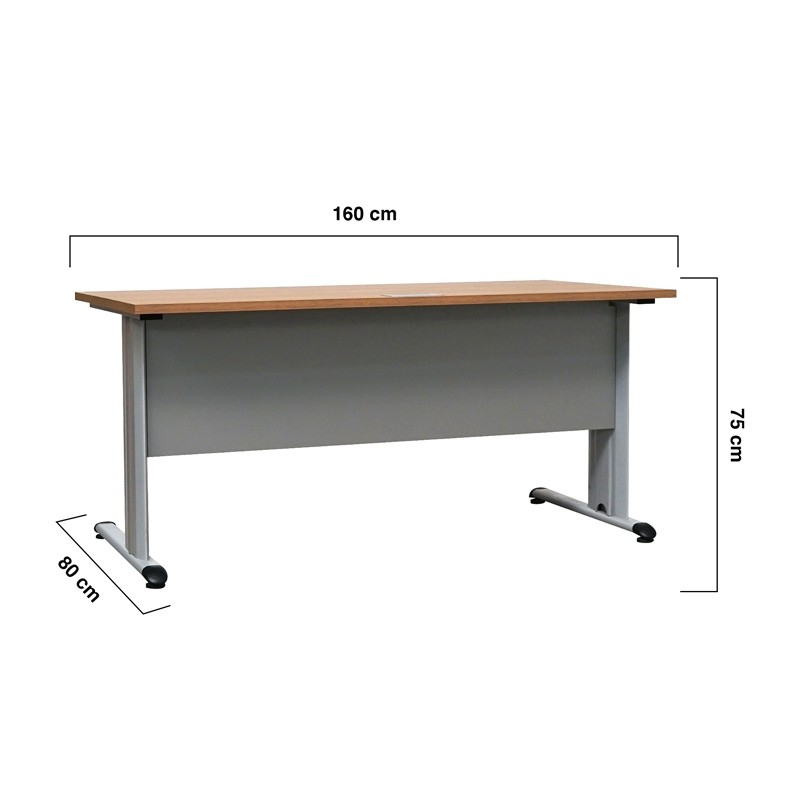 Mesa Nogal con Pasacables y Faldón Gris MM1694 - Montiel