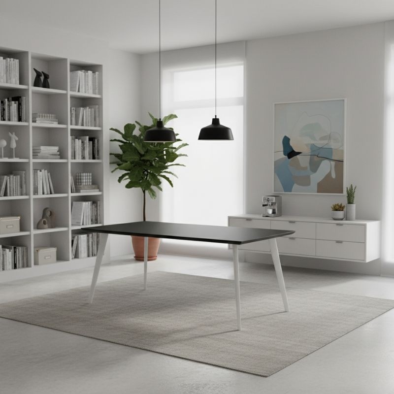 Mesa Recta con Patas Blancas y Tablero Negro de Arper - Montiel