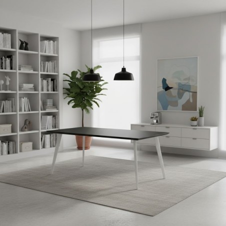 Mesa Recta con Patas Blancas y Tablero Negro de Arper - Montiel