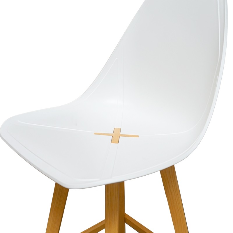 Taburete Alto Blanco con Patas Haya MM1713 | Montiel