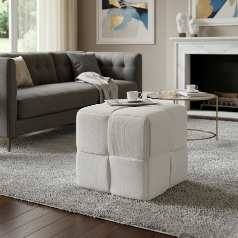 Asiento Puff Elegante con Costuras Decorativas | Montiel