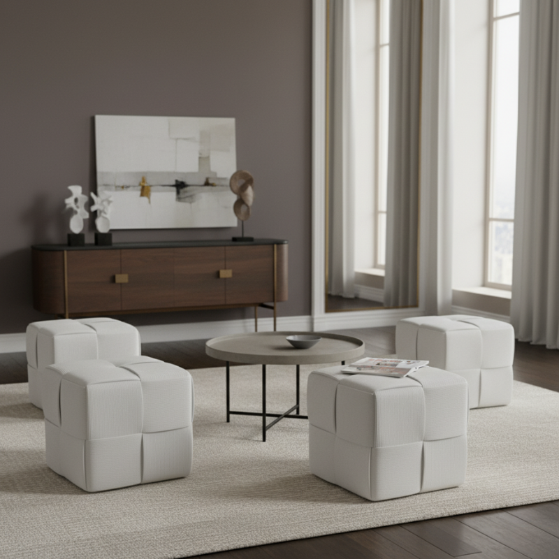 Asiento Puff Elegante con Costuras Decorativas | Montiel