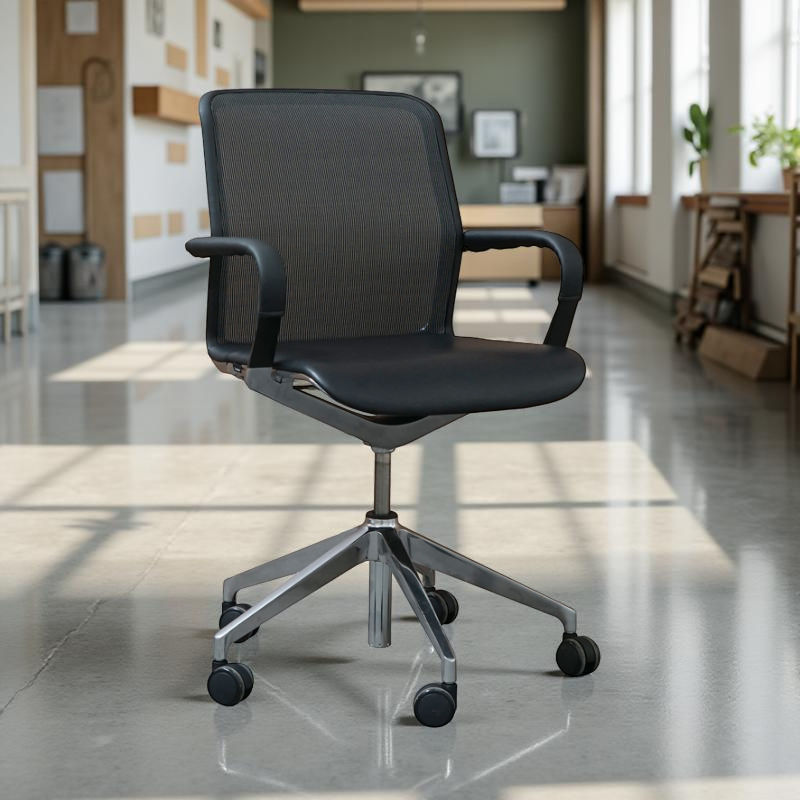 Silla Oficina con Malla y Piel Negra de Bene - Montiel