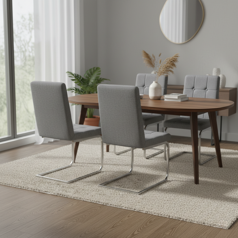 Silla Comedor Patín y Tejido Gris Mod. Vanity - Montiel