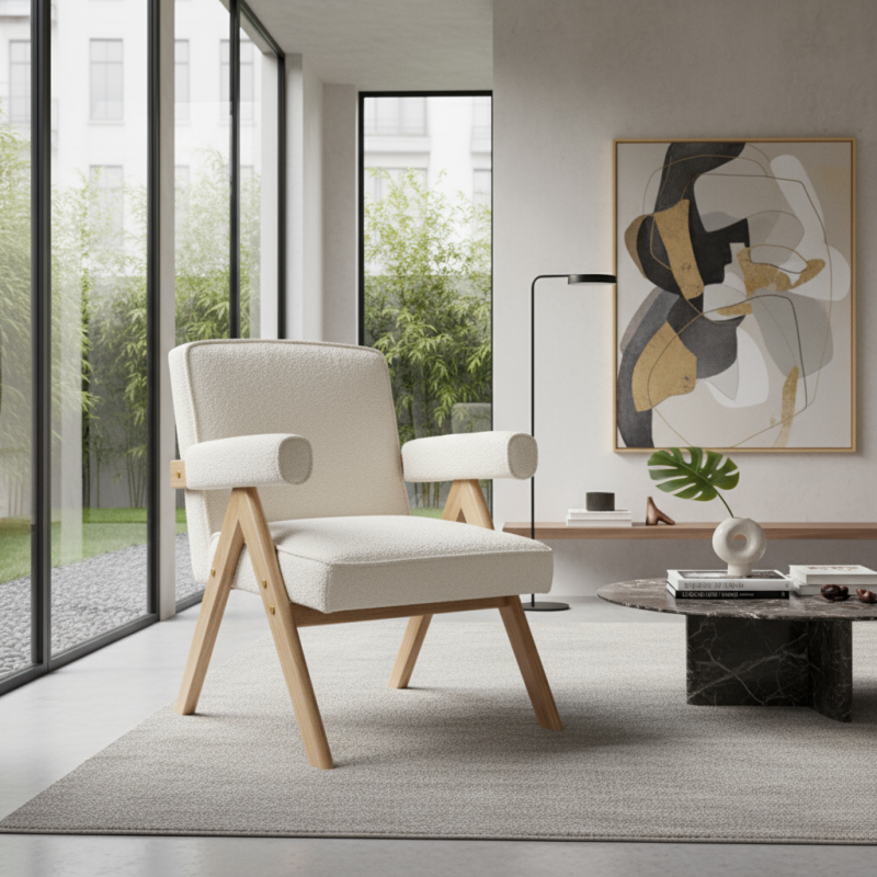 Butaca Blanca con Patas Madera Maciza | Montiel