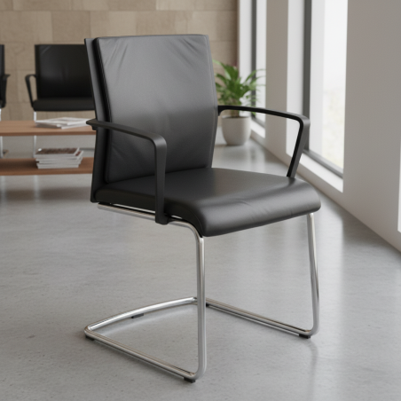 Silla Oficina Confidente Piel Negra de Wendell - Montiel