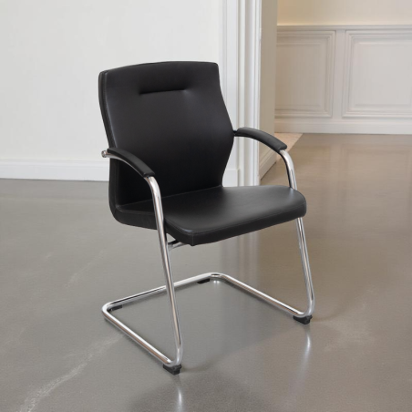 Silla Oficina Tapizada Símil Piel Negra MM1672 de Montiel