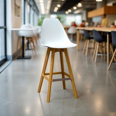 Taburete Alto Blanco con Patas Haya MM1713 | Montiel