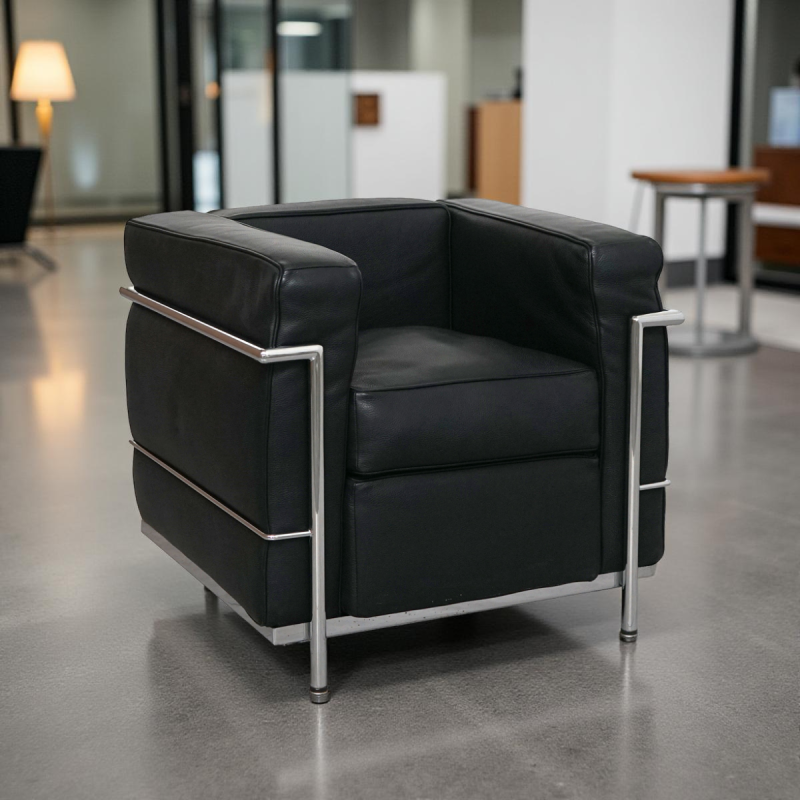 Sofá Individual Negro en Piel Lecor de Kunna - Montiel