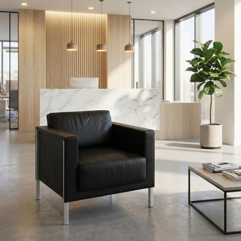 Sillón de Recepción Oficina Negro en Piel de Kron - Montiel