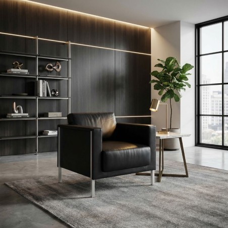 Sillón de Recepción Oficina Negro en Piel de Kron - Montiel