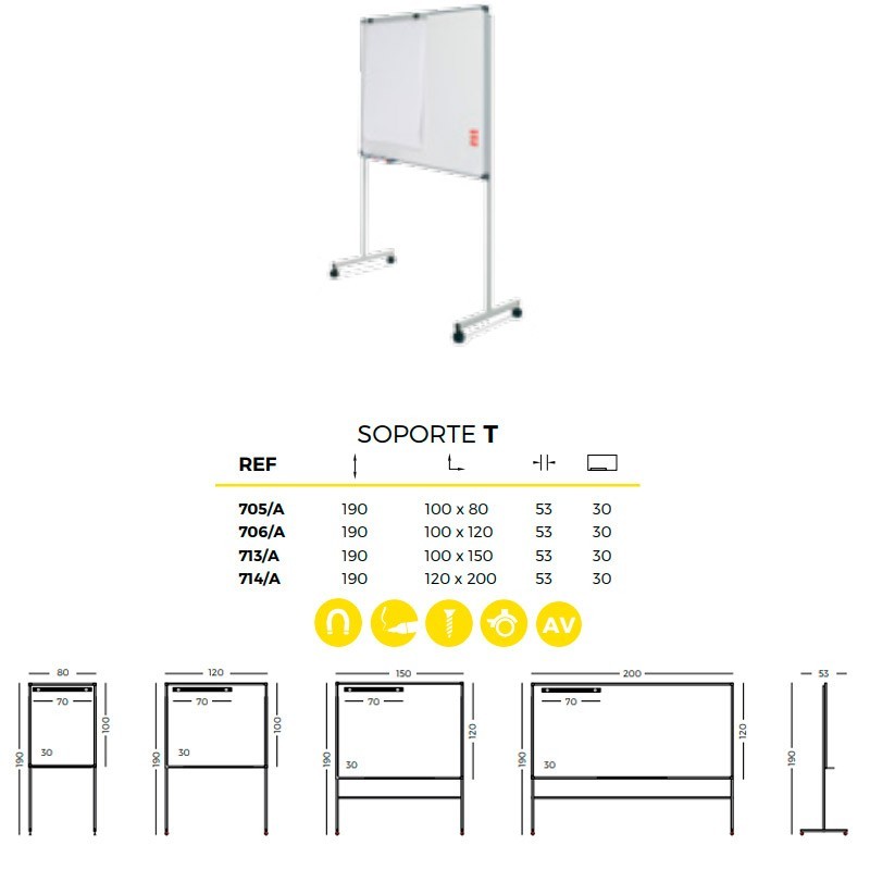 Pizarra Mural de Acero Vitrificado con Soporte en T de Sisplamo