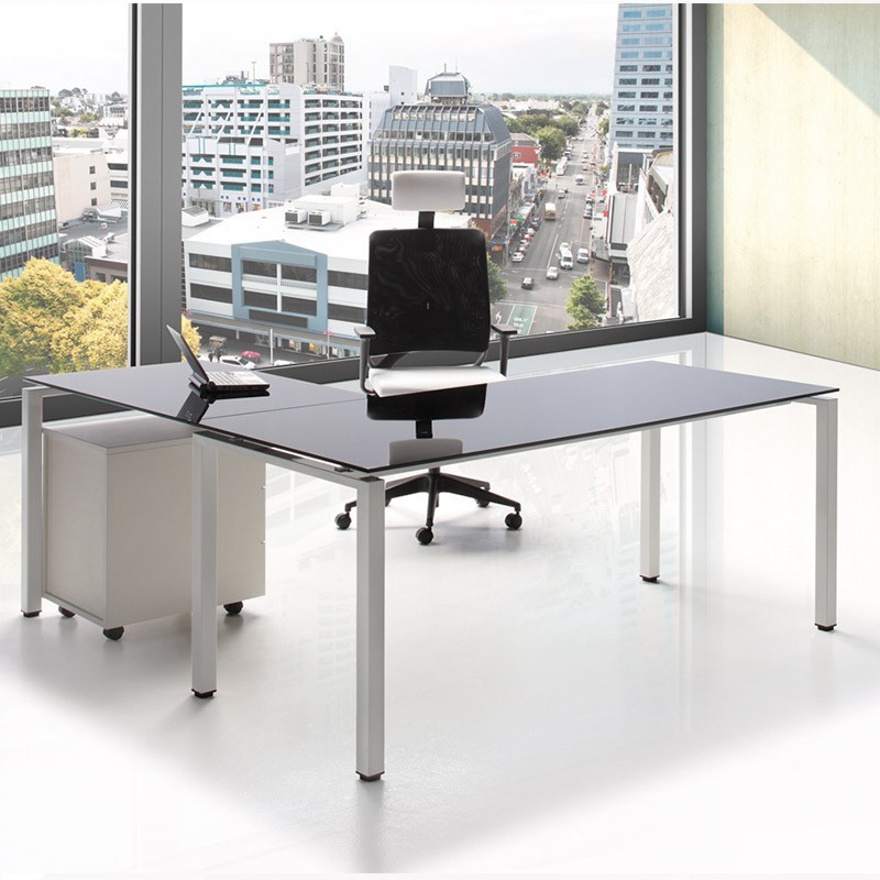 Mesa Operativa de Cristal con Ala de la Serie Teseo