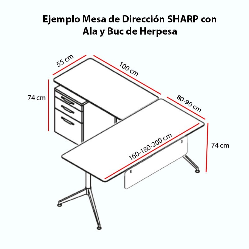 ▷ Mesa Dirección Sharp con Ala y Buc de Herpesa - Oficinas Montiel