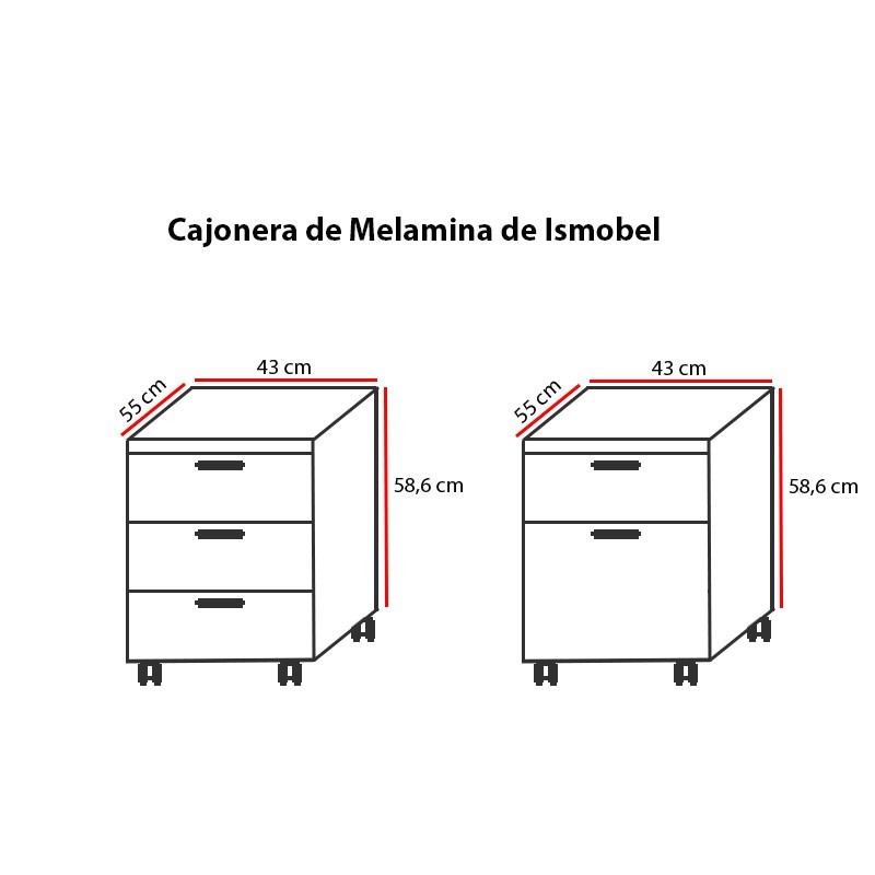 Dimensiones Cajonera de Melamina de Ismobel