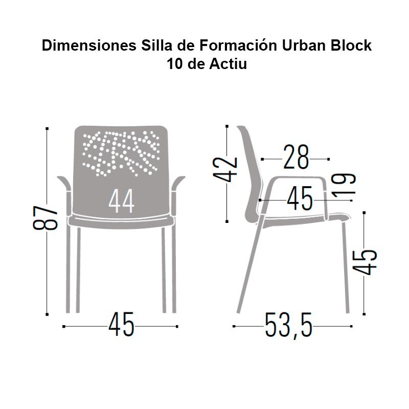 Dimensiones Silla de Formación Urban Block 10 de Actiu