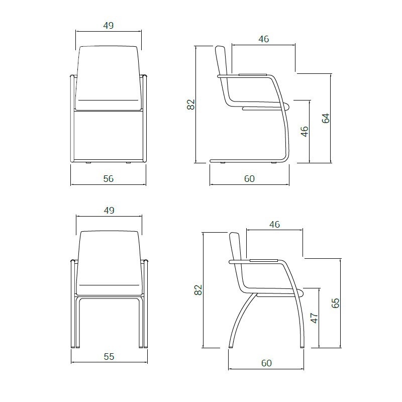 Dimensiones Silla Custom 4 patas o patín de Actiu