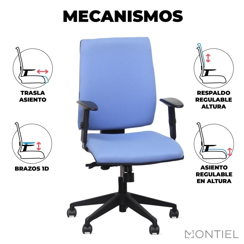 ▷ Silla Ergonómica Tapizada en Azul MM507 - Oficinas Montiel