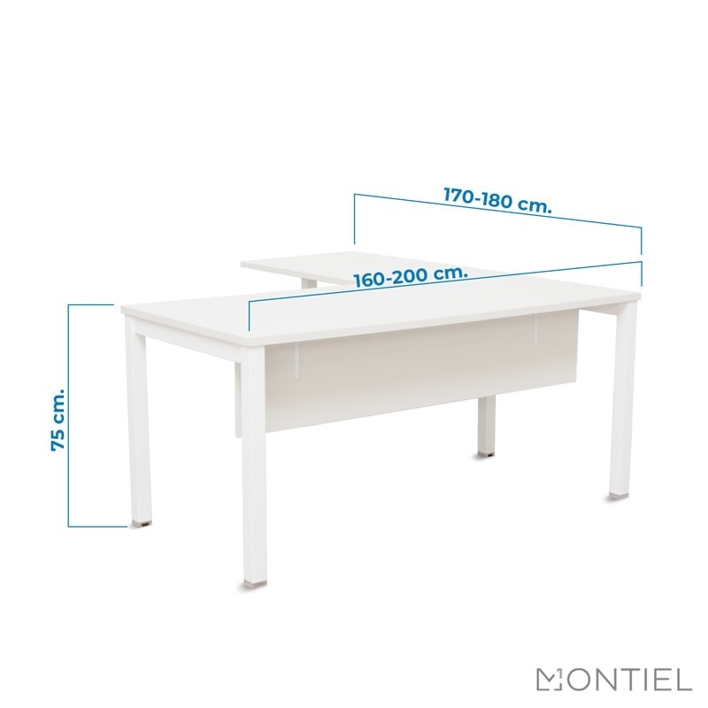 Dimensiones Mesa de Dirección Blanca con Ala y faldón de melamina NEW