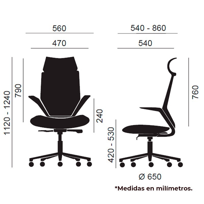 Dimensiones Sillón de Dirección Tokio con Cabezal