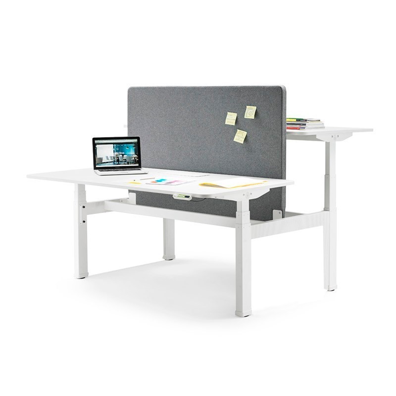 mesa doble con divisoria tela gris