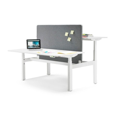 mesa doble con divisoria tela gris