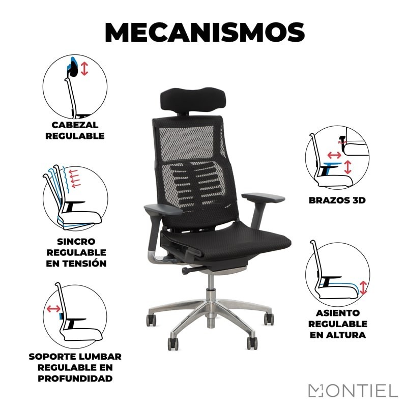 ▷ Silla Ergonómica de Malla Negra Pofit de Herpesa - Montiel