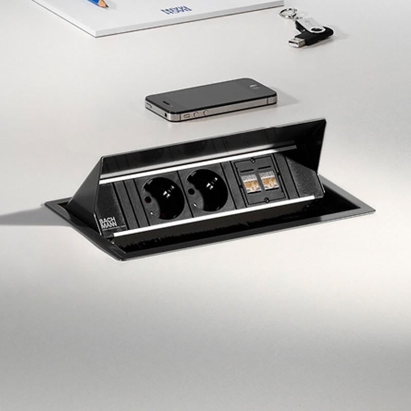 ▷ Pasacables Metálico 4 enchufes Schuko Conference - Montiel