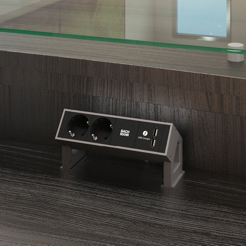 ▷ Pasacables Rectangular 3 enchufes schuko Desk2