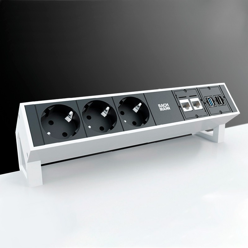 ▷ Pasacables Rectangular 3 enchufes schuko Desk2