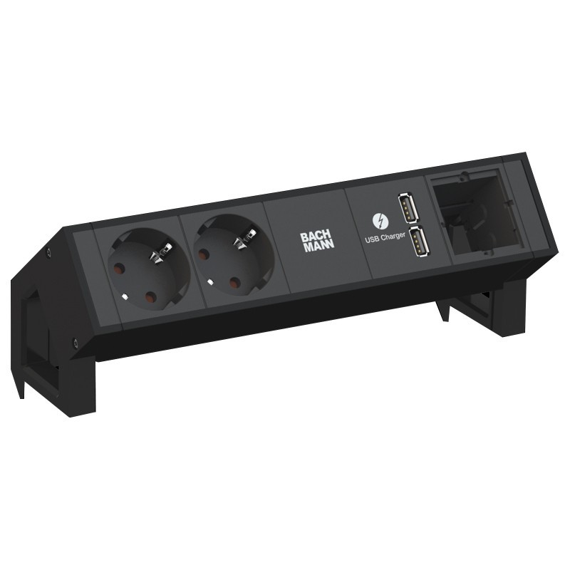 ▷ Pasacables Rectangular 3 enchufes schuko Desk2