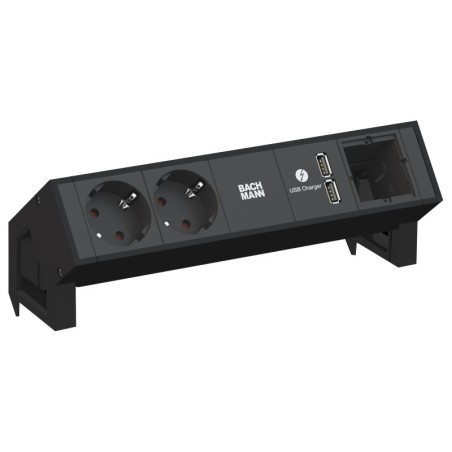 ▷ Pasacables Rectangular 3 enchufes schuko Desk2